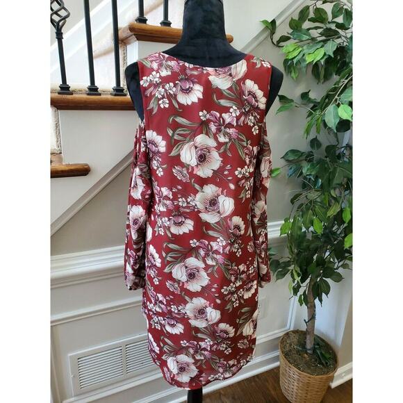 Forever21 Women's Red Polyester V-Neck Cold Shoulder Sleeve Knee Length Dress S - Picture 8 of 11